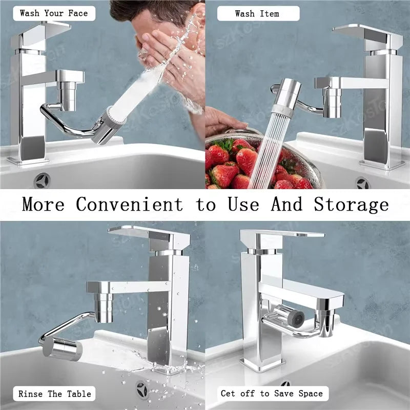 Swivel Faucet Extender Universal Splashproof Dual Spray Modes Rust-Proof Bathroom Sink Accessories with Adapter