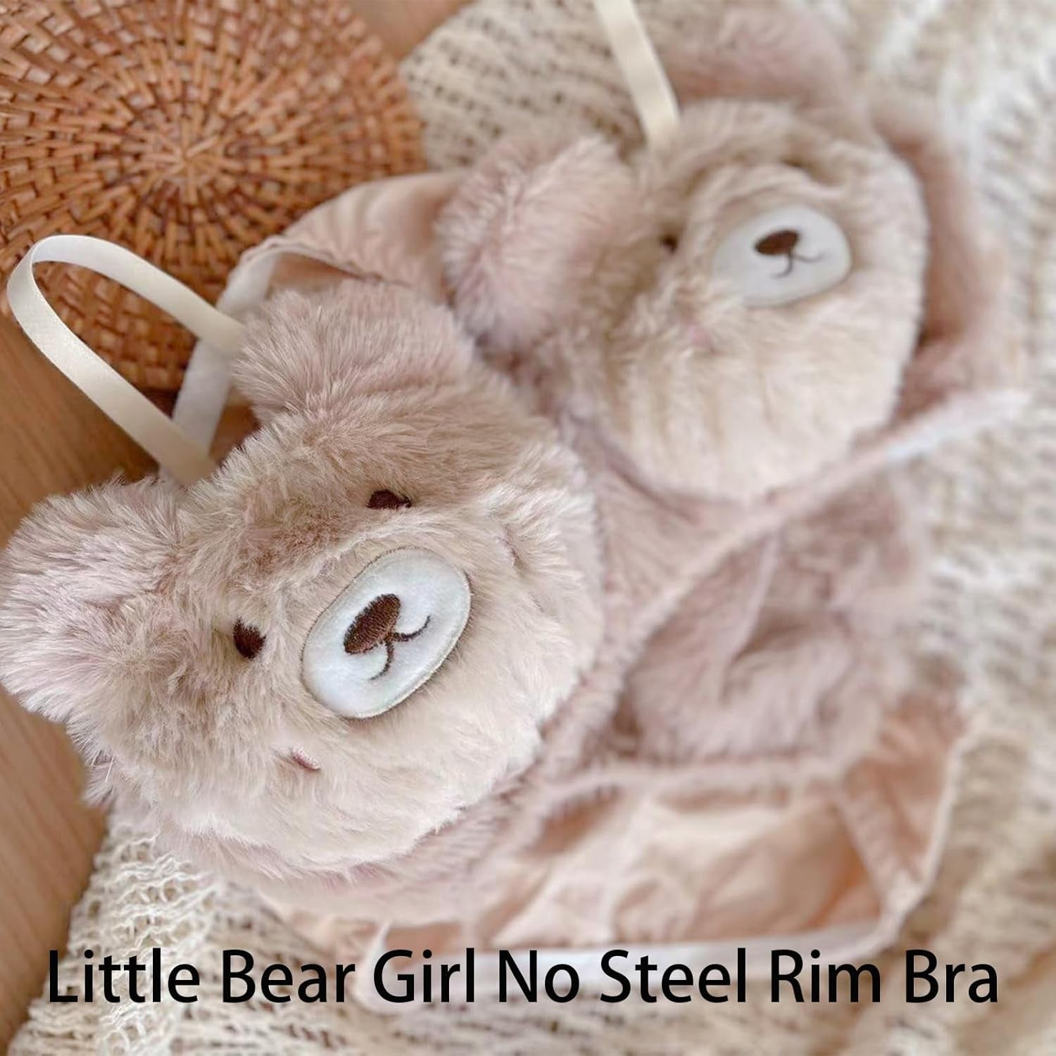 Womens Sweet Bear 2Pcs Plush Bra and Panty Set 