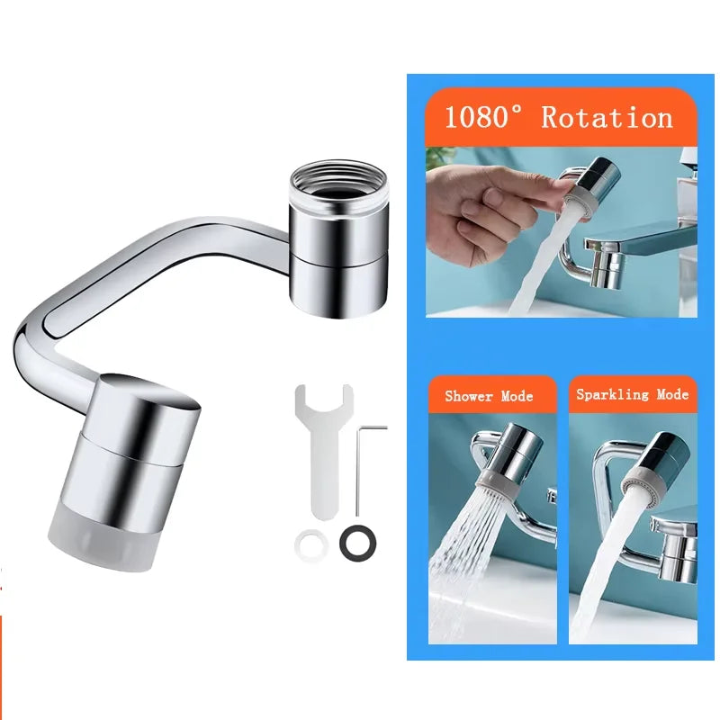 Swivel Faucet Extender Universal Splashproof Dual Spray Modes Rust-Proof Bathroom Sink Accessories with Adapter