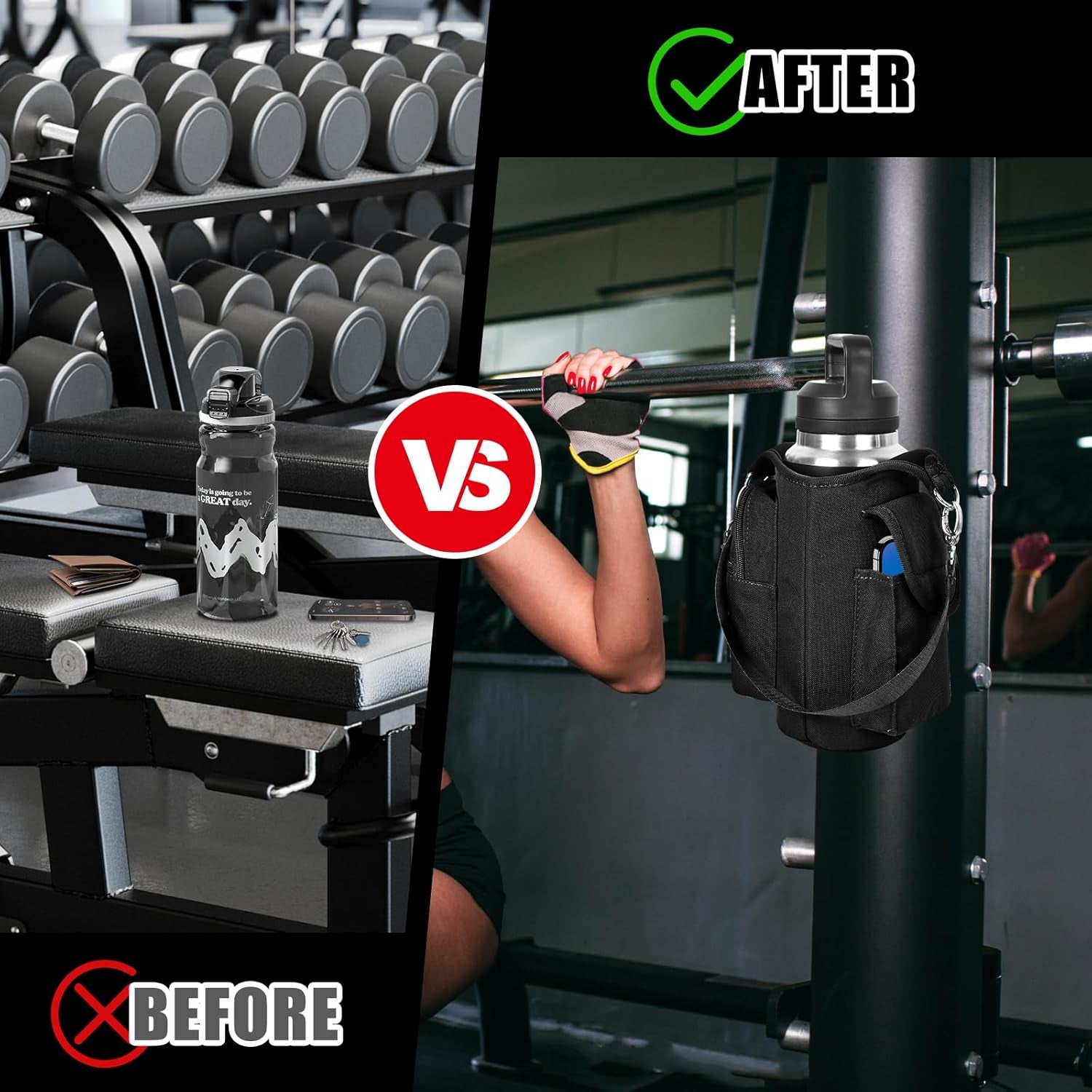 Magnetic Gym Bag Water Bottle Carrier Holder with Strap & Phone Pocket,Gym Magnetic Bag 