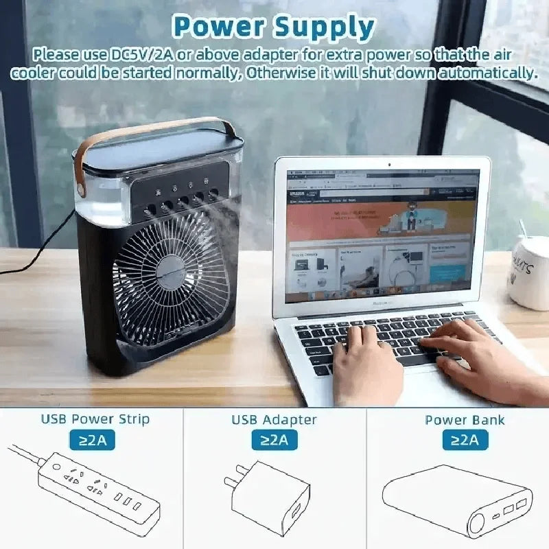 3 in 1 Fan Air Conditioner Household Small Air Cooler LED Night Light Portable Humidifier 