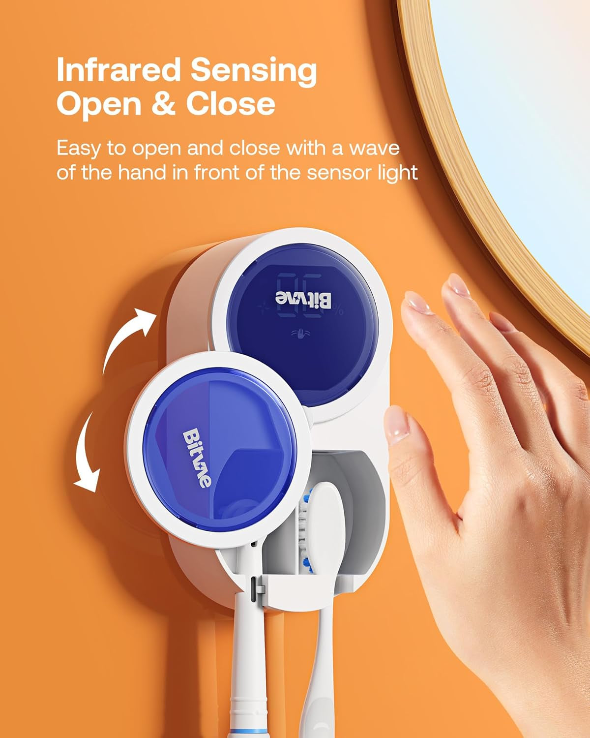 Toothbrush Cleaner for Bathroom, LED Smart Screen, Cleaning and Air Drying