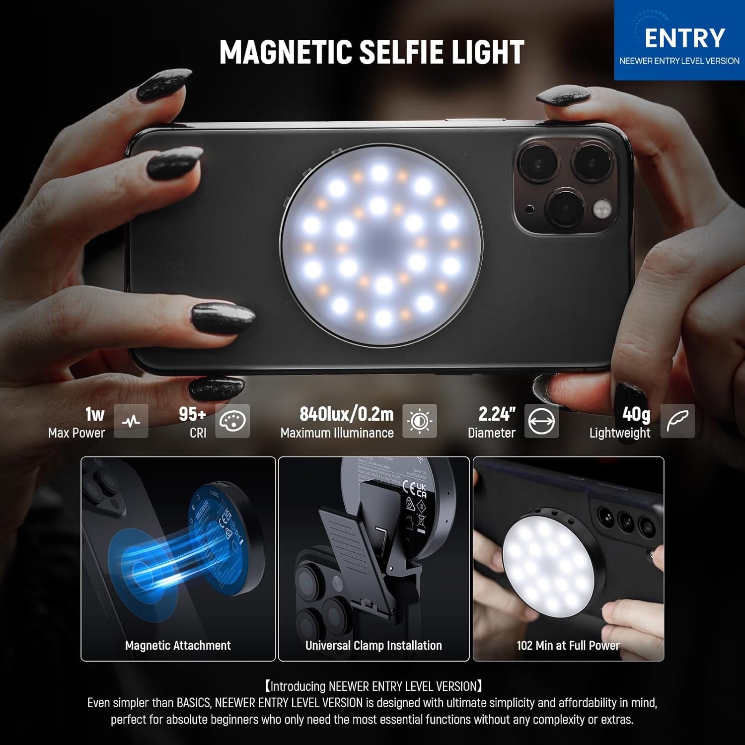 Magnetic Selfie Light Compatible with Ring Lighting