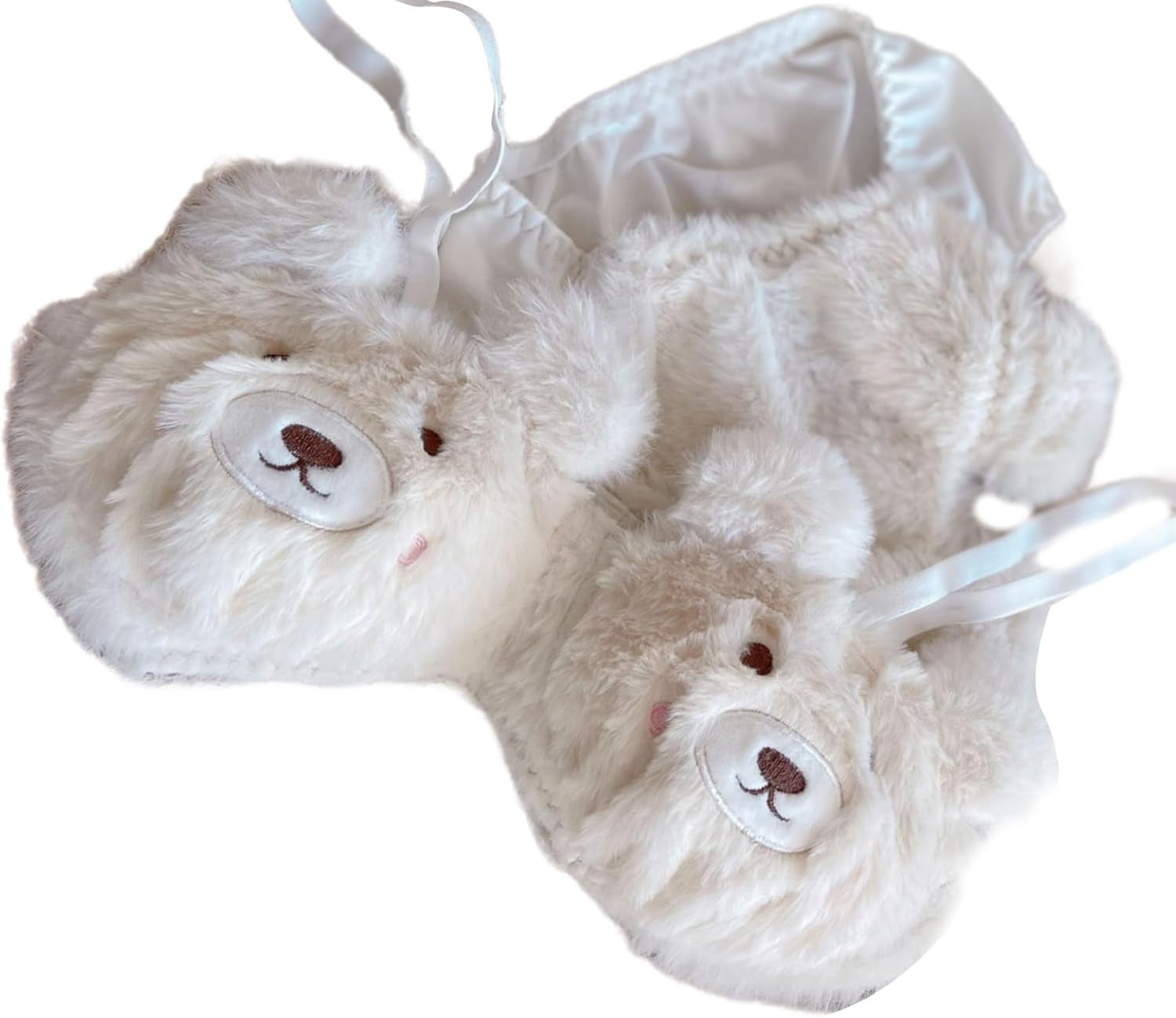 Womens Sweet Bear 2Pcs Plush Bra and Panty Set 