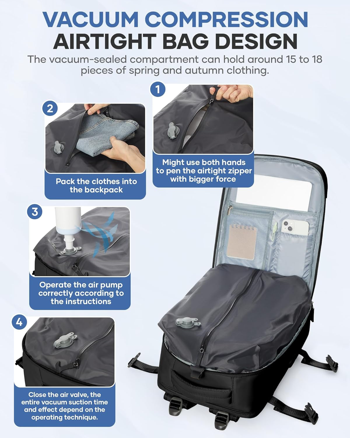 Vacuum Backpack Travel with Pump Cabin Bags 