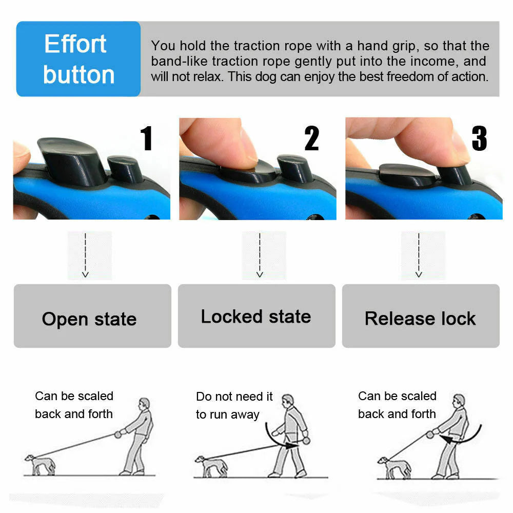 Automatic Retractable Dog Leash with Dual Size Options and Integrated Brake & Lock Safety System