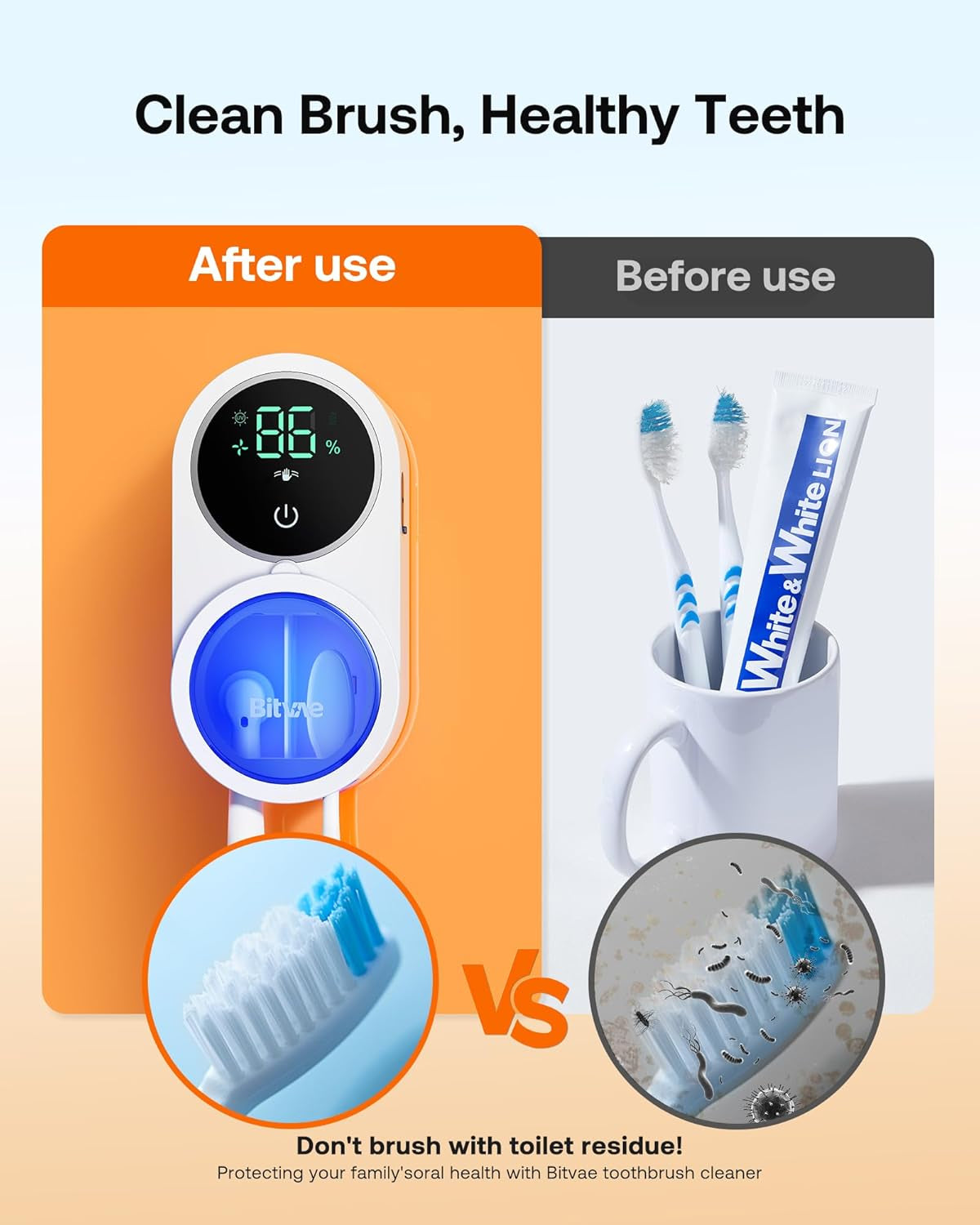 Toothbrush Cleaner for Bathroom, LED Smart Screen, Cleaning and Air Drying