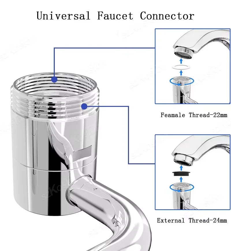 Swivel Faucet Extender Universal Splashproof Dual Spray Modes Rust-Proof Bathroom Sink Accessories with Adapter