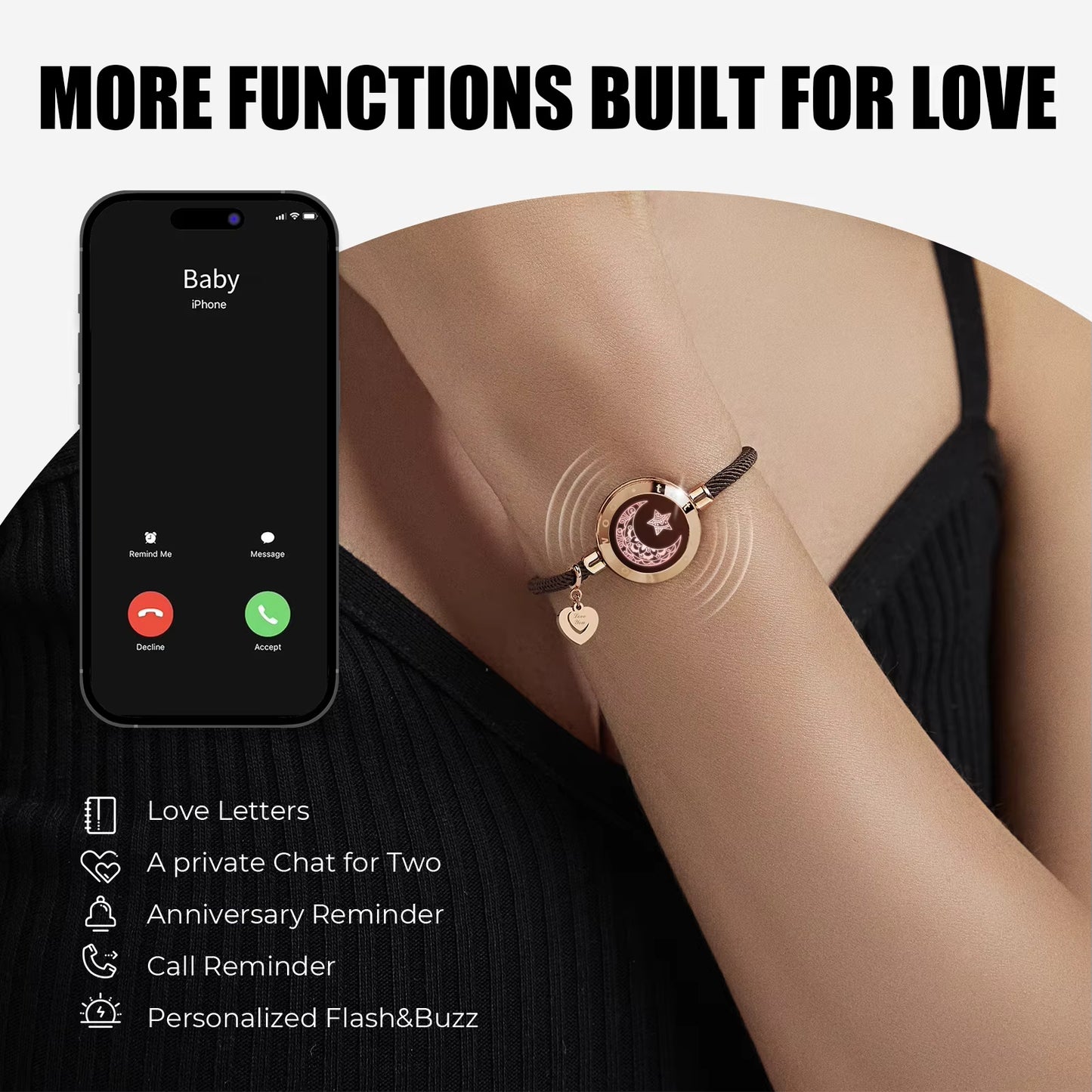 Long Distance Touch Light Up&Vibrate Bracelets for Couples Relationship 