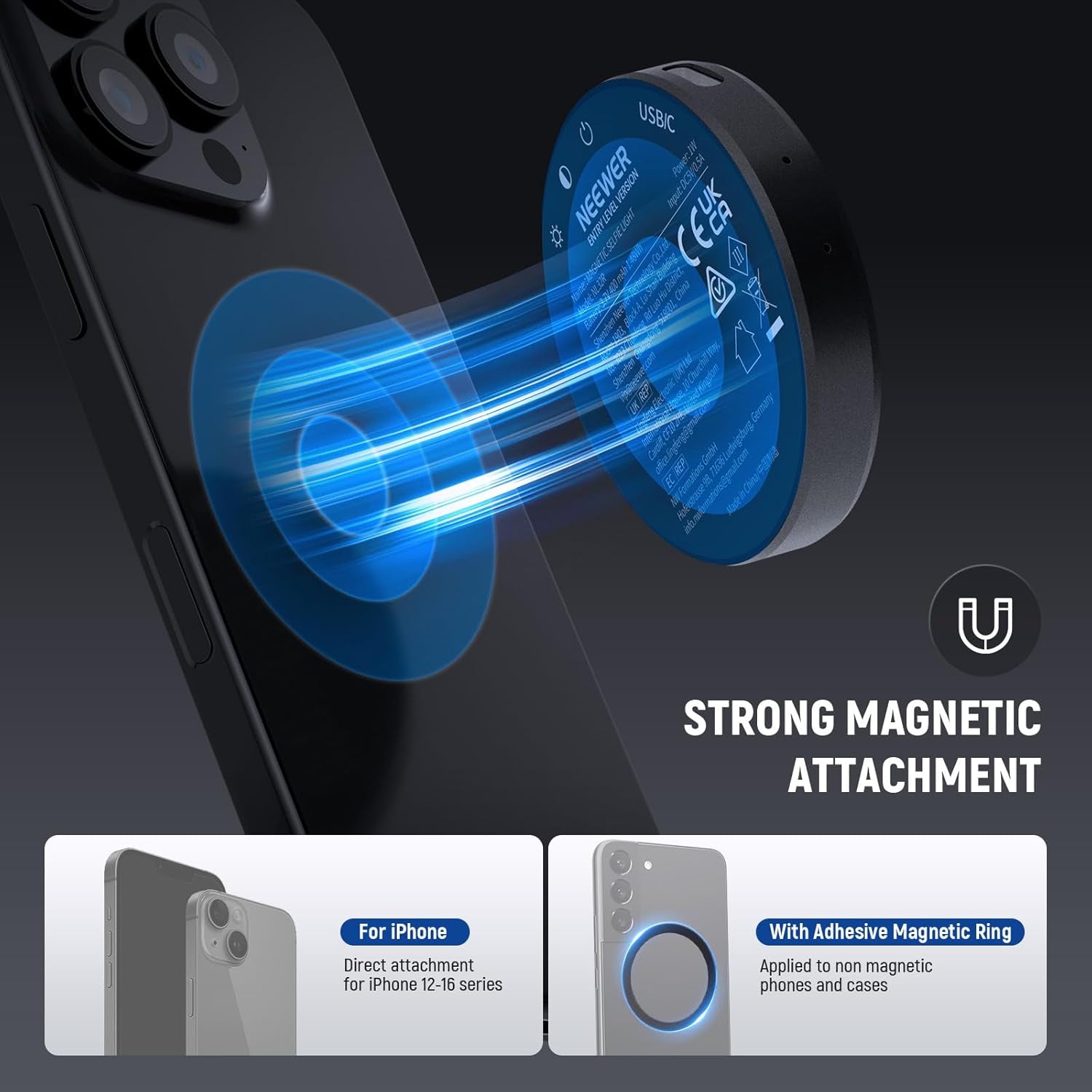 Magnetic Selfie Light Compatible with Ring Lighting