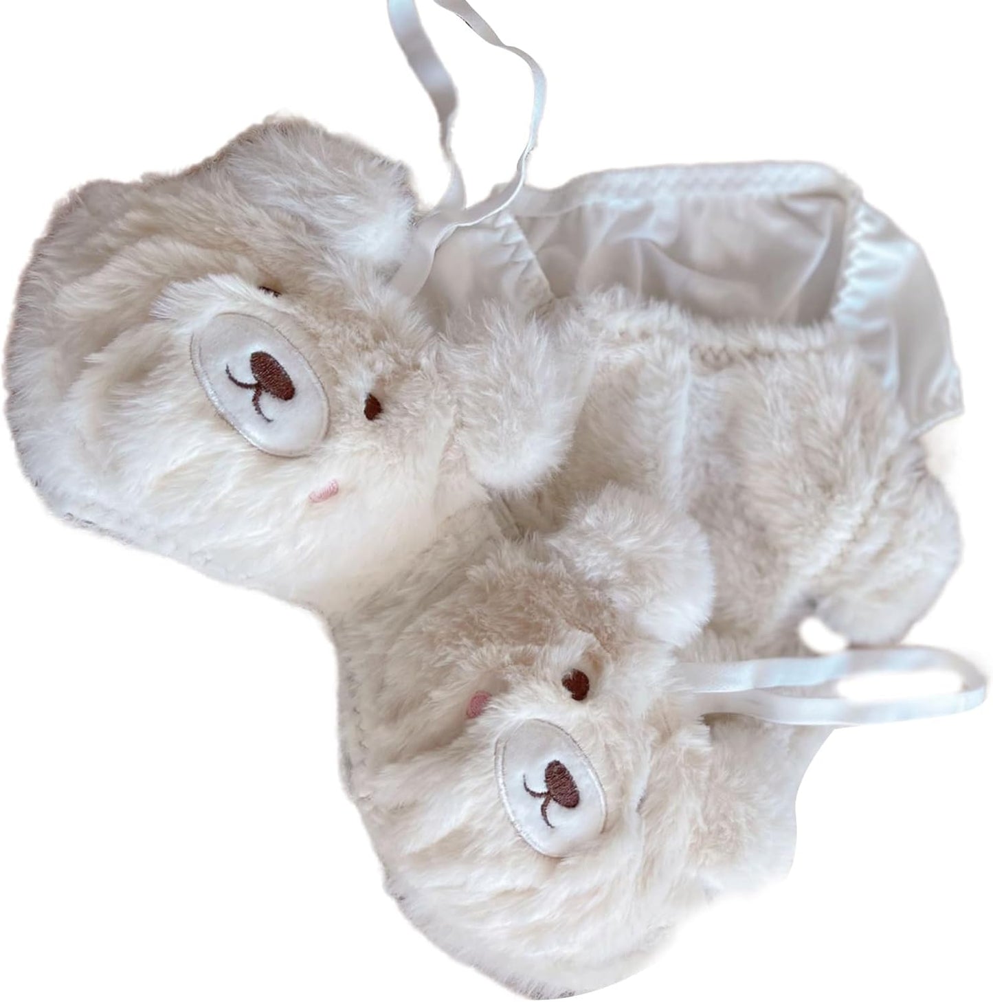 Womens Sweet Bear 2Pcs Plush Bra and Panty Set 