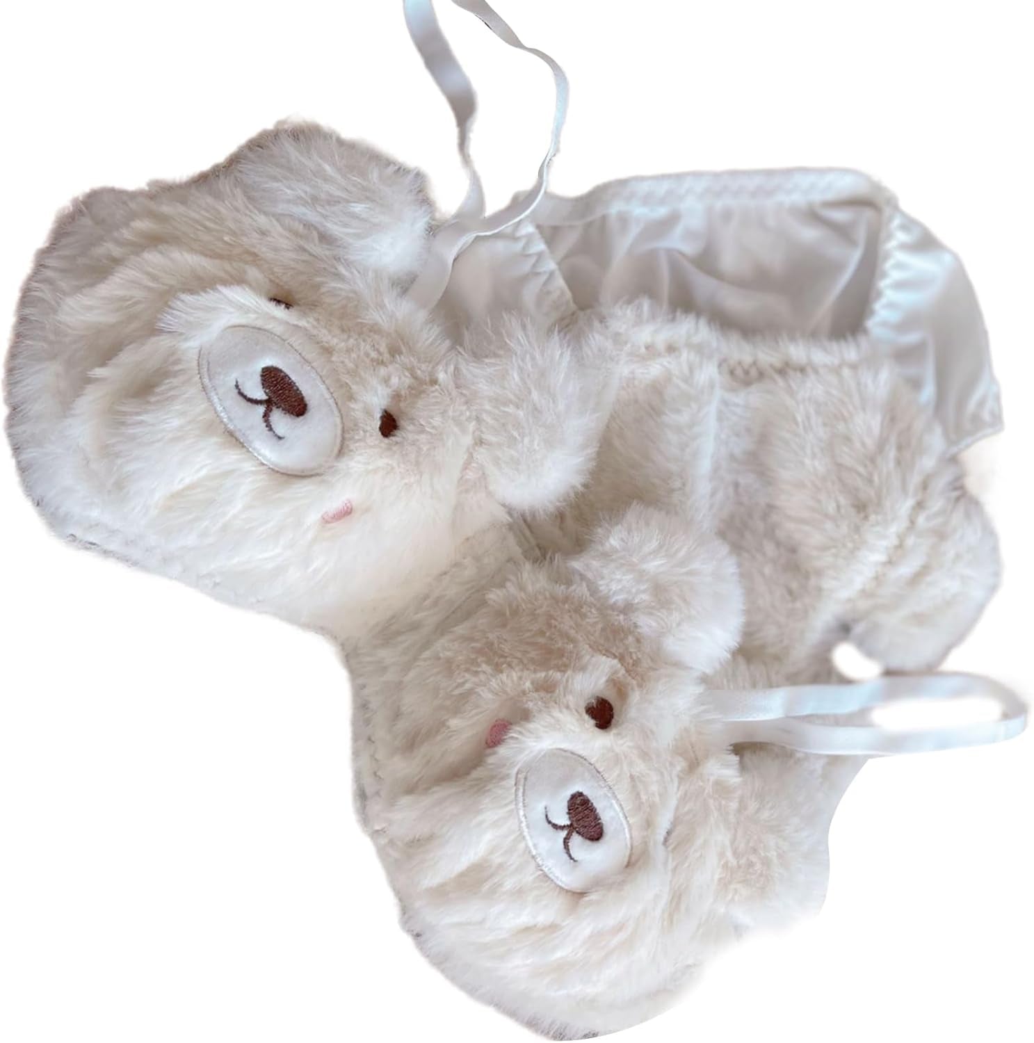 Womens Sweet Bear 2Pcs Plush Bra and Panty Set 