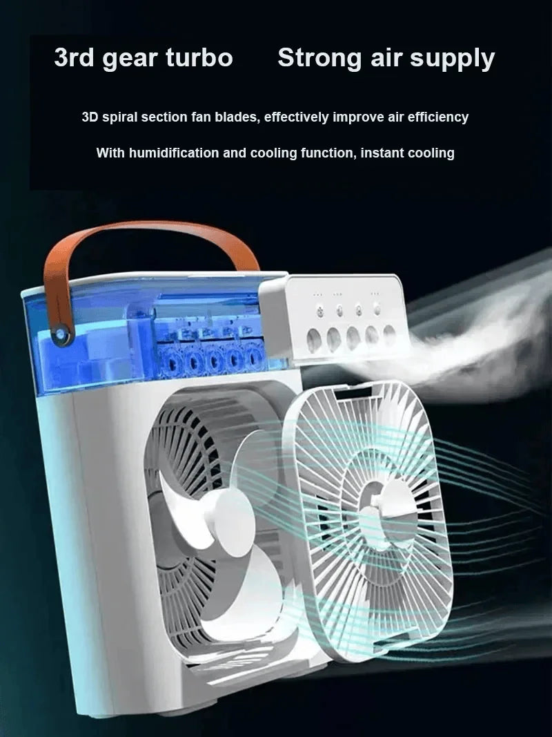 3 in 1 Fan Air Conditioner Household Small Air Cooler LED Night Light Portable Humidifier 
