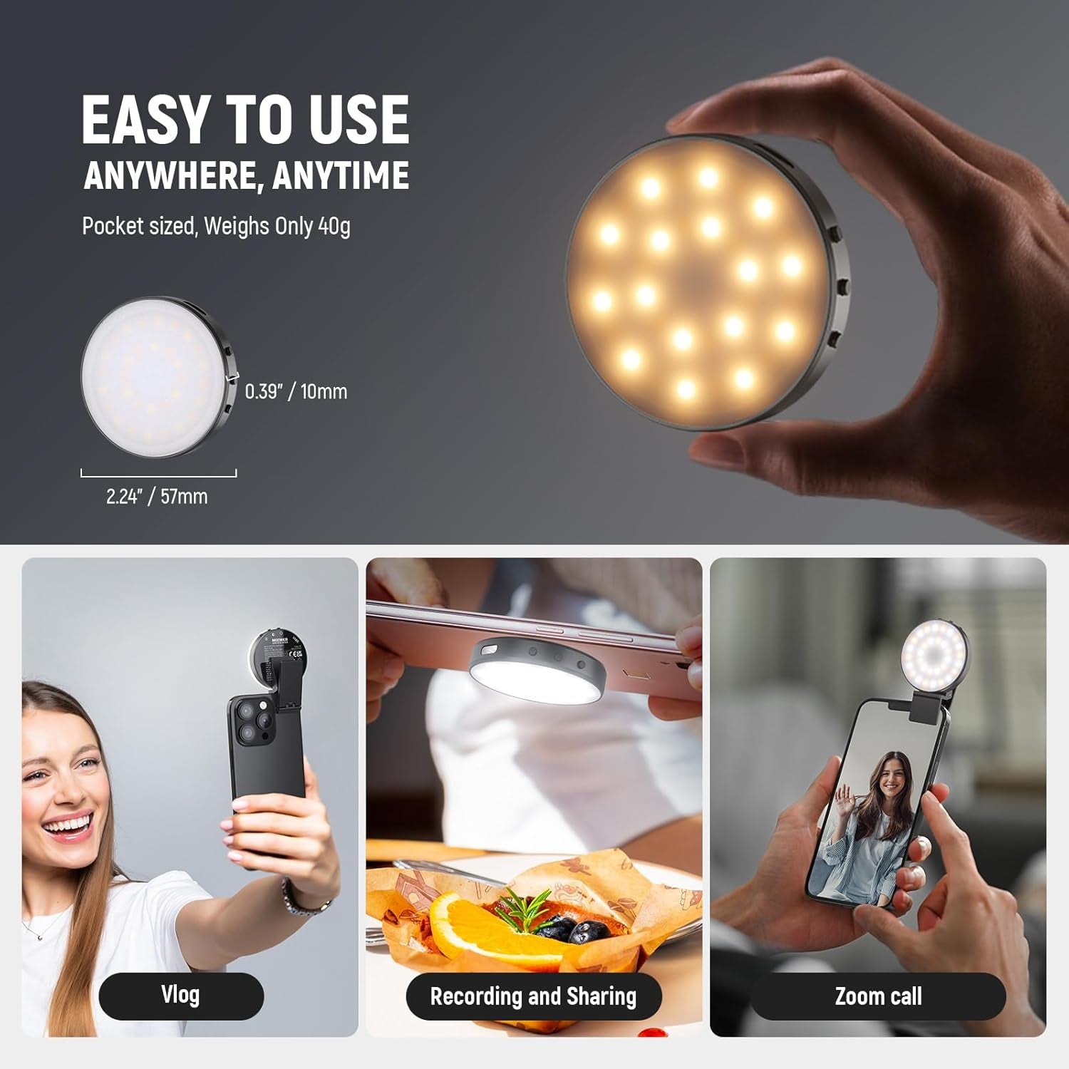 Magnetic Selfie Light Compatible with Ring Lighting