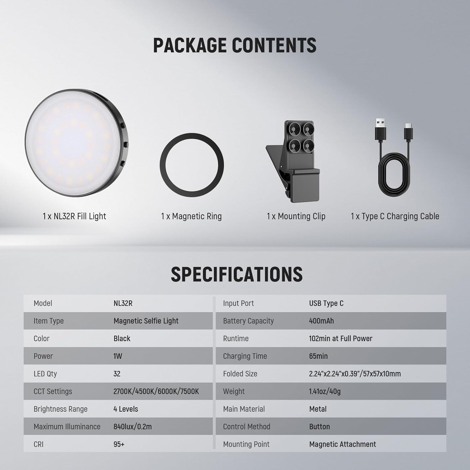 Magnetic Selfie Light Compatible with Ring Lighting