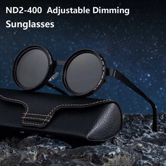 9 Level Adjustable Dimming Polarized Sunglasses Men & Women round Glasses 