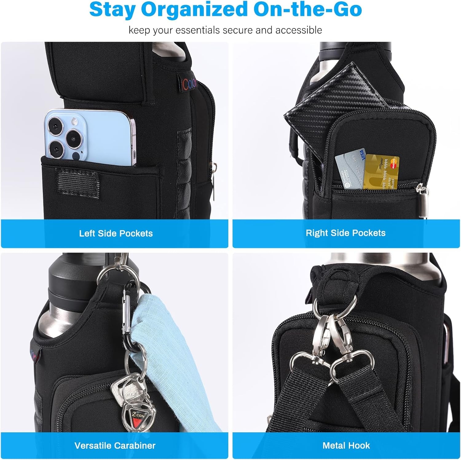 Magnetic Gym Bag Water Bottle Carrier Holder with Strap & Phone Pocket,Gym Magnetic Bag 