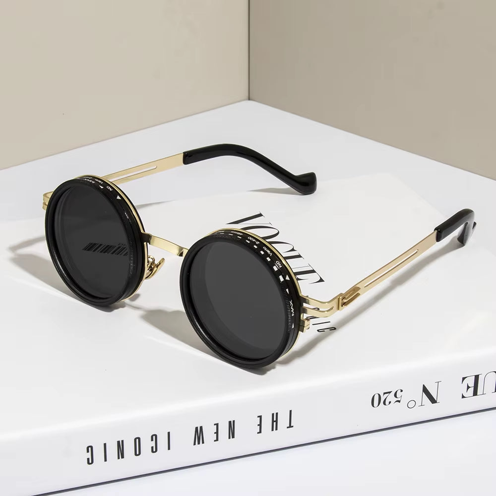 9 Level Adjustable Dimming Polarized Sunglasses Men & Women round Glasses 