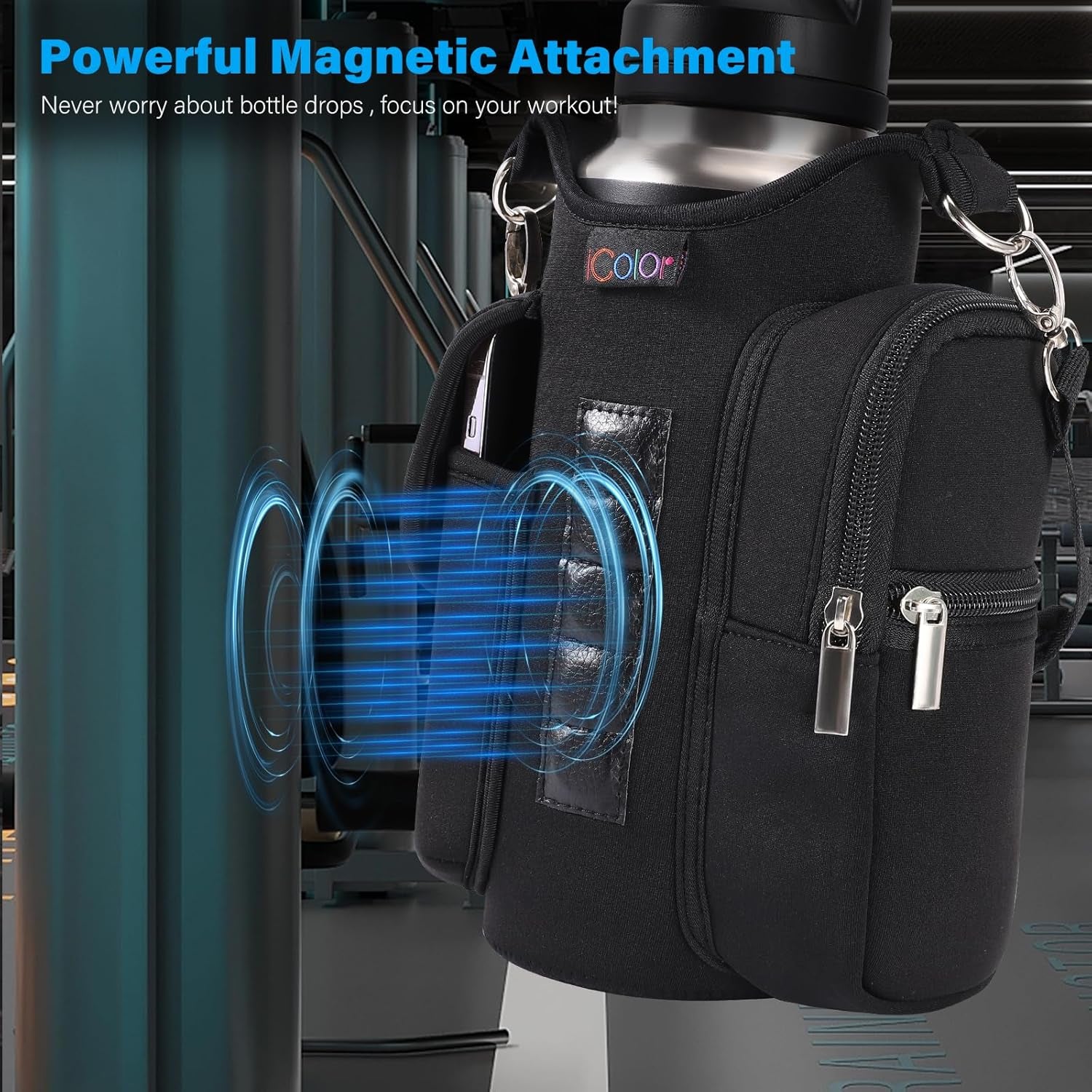 Magnetic Gym Bag Water Bottle Carrier Holder with Strap & Phone Pocket,Gym Magnetic Bag 